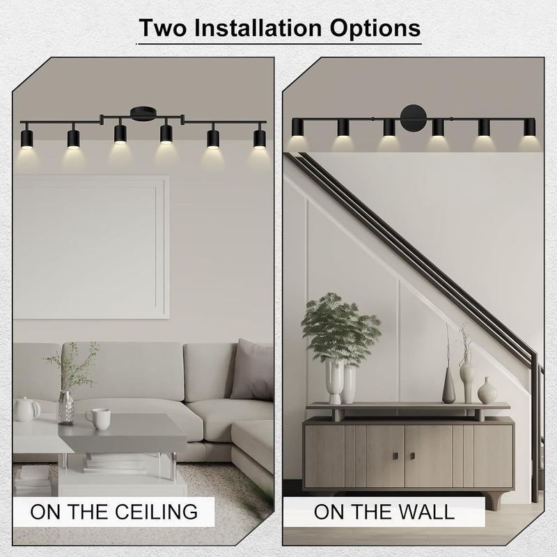AUQUEE 6 Light Track Lighting Fixtures Ceiling, Matte Black Kichen Track Lighting Fixtures with Rotatable Light Heads, Foldable Lamp Arms, Modern LED Track Lights for Kitchen/Hallway, No GU10 Bulb - Image 5
